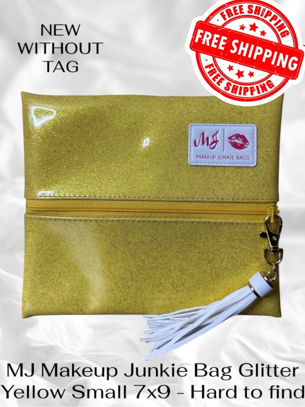 MJ Makeup Junkie Bag Glitter Yellow Small 7x9 - NWOT - HTF - FAST SHIPPING